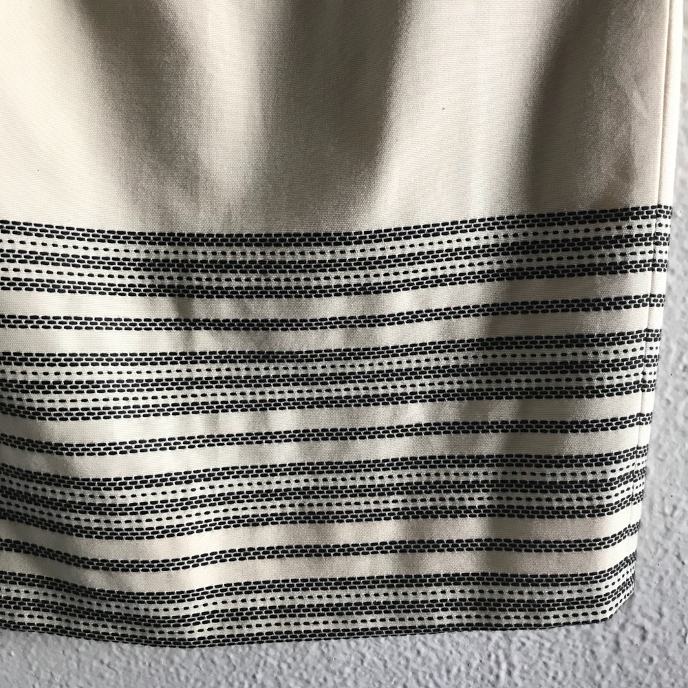 J.CREW cream pencil skirt with embroidered black stripes